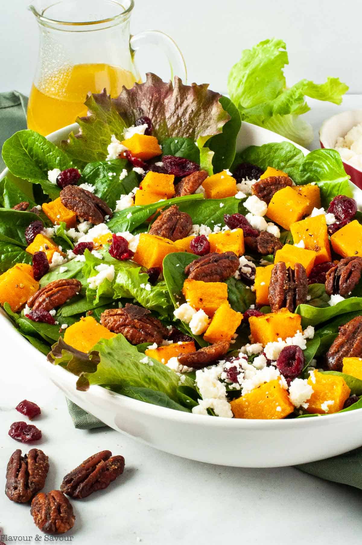 Side view of Butternut Squash Salad with Cranberries and Feta