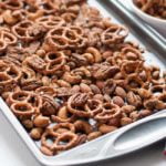 Sweet and Spicy Pretzel Nut Snack Mix. A holiday tradition! |www.flavourandsavour.com