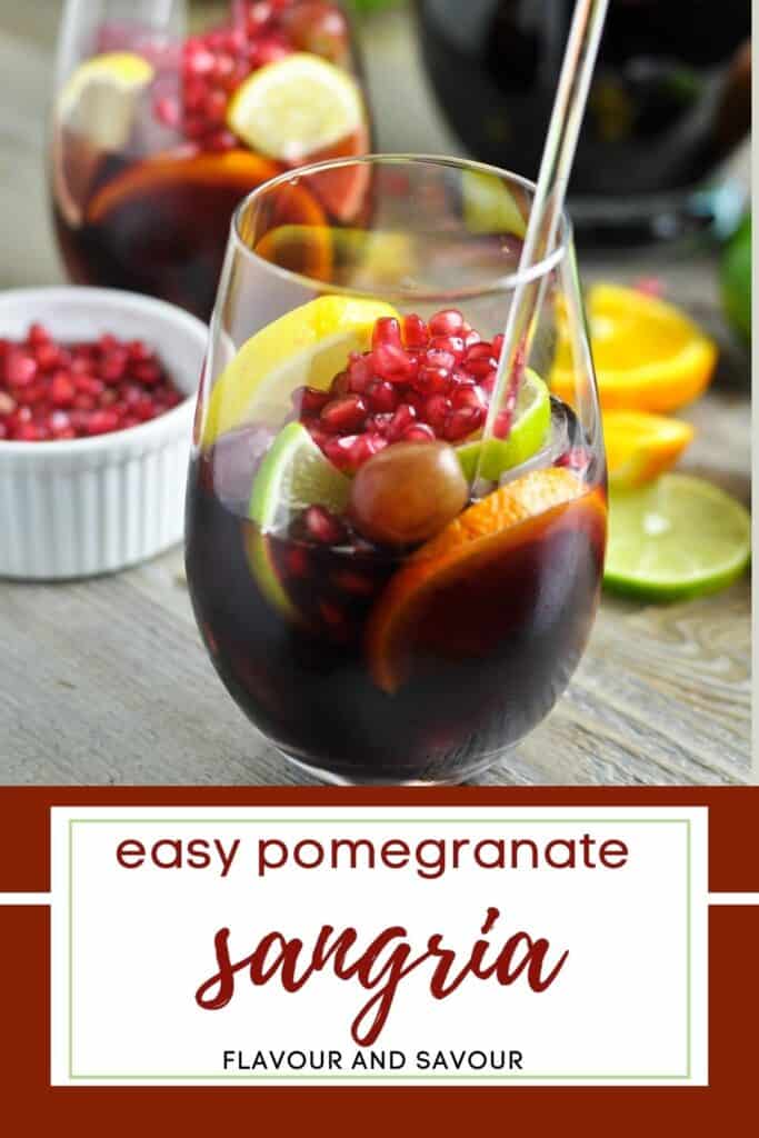 image with text for easy pomegranate sangria with citrus fruit