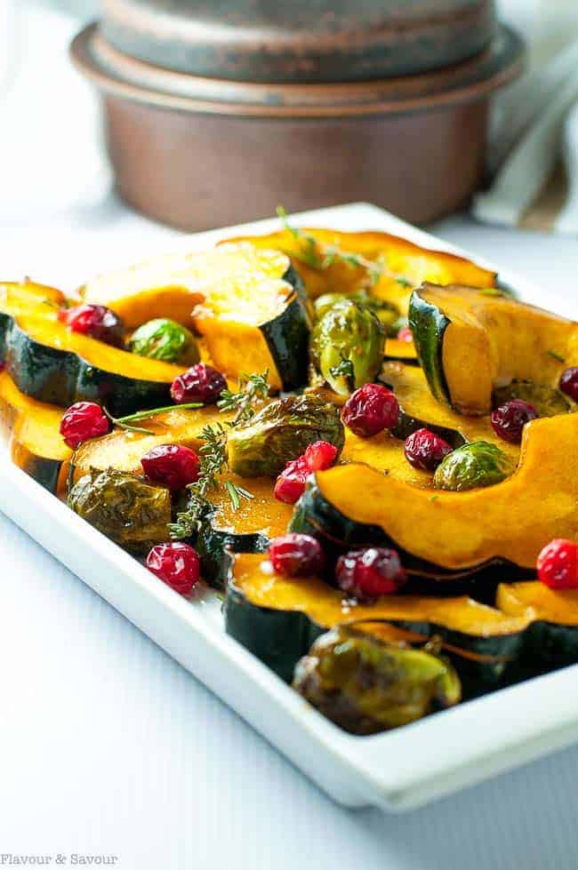 Acorn squash with Brussels Sprouts and cranberries.