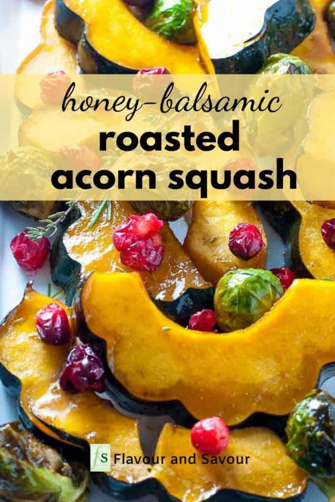 Graphic for Honey Balsamic Roasted Acorn Squash with text overlay