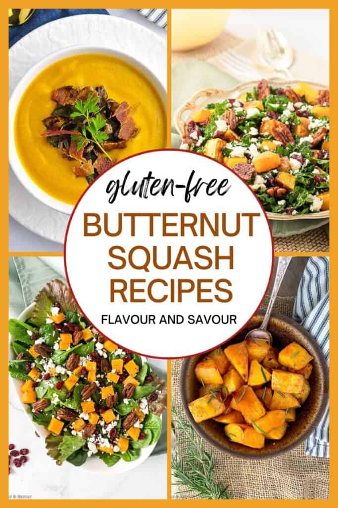A collage of images of butternut squash recipes.
