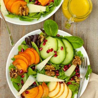 Persimmon Pomegranate Salad with Maple Walnuts and Honey Dijon Dressing