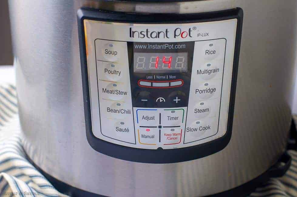 Instant Pot set for 14 minute for carrot ginger soup