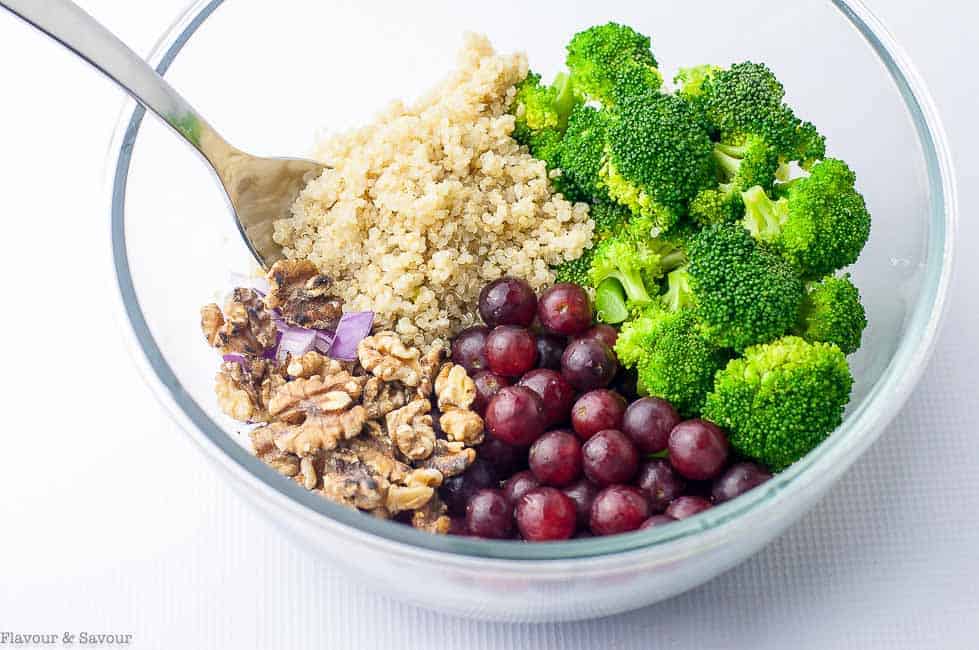 Ingredients for Broccoli Grape Quinoa Salad