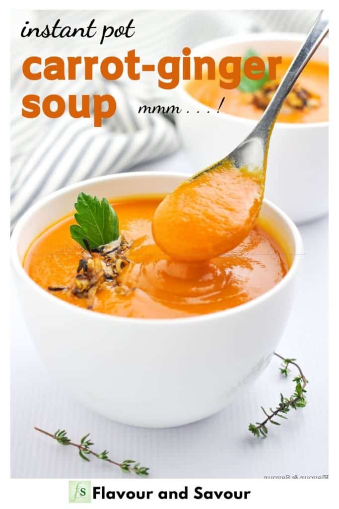 Image with text overlay for Carrot Ginger Soup