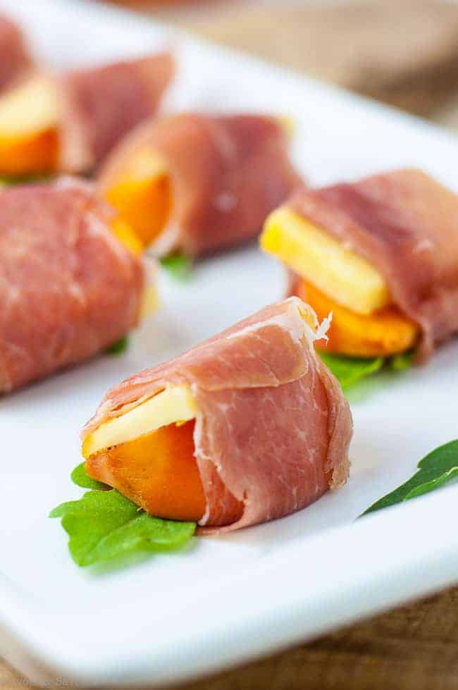 Persimmon Prosciutto Cheese Bites close up view