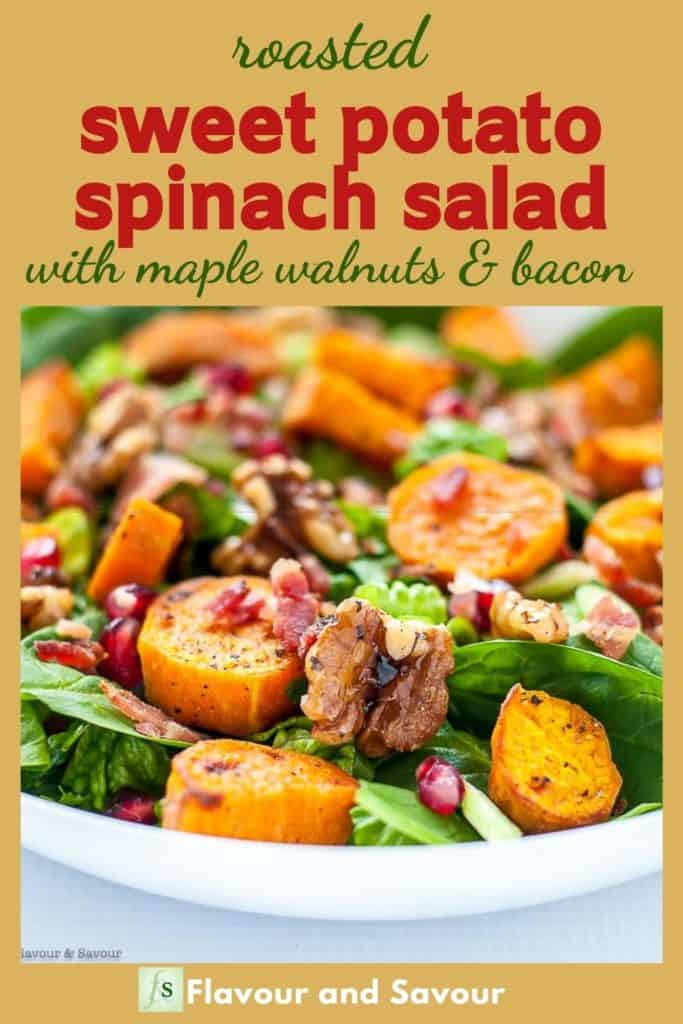 image with text overlay for Sweet Potato Spinach Salad