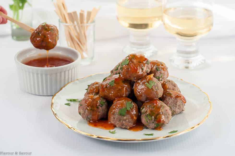 Spicy Thai Turkey Cocktail Meatballs with Dipping Sauce