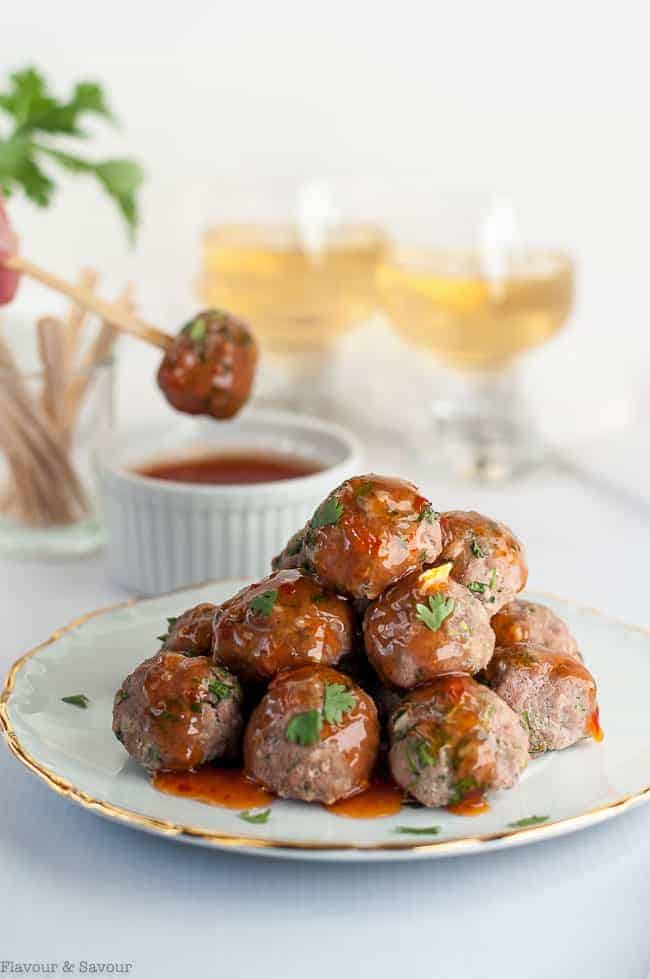 Spicy Thai Turkey Cocktail Meatballs with Dipping Sauce
