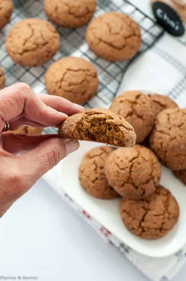 Close up view showing interior of soft but chewy Gluten-Free Chai Spiced Snickerdoodles
