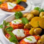 Harissa Chicken Sheet Pan Supper ready to serve