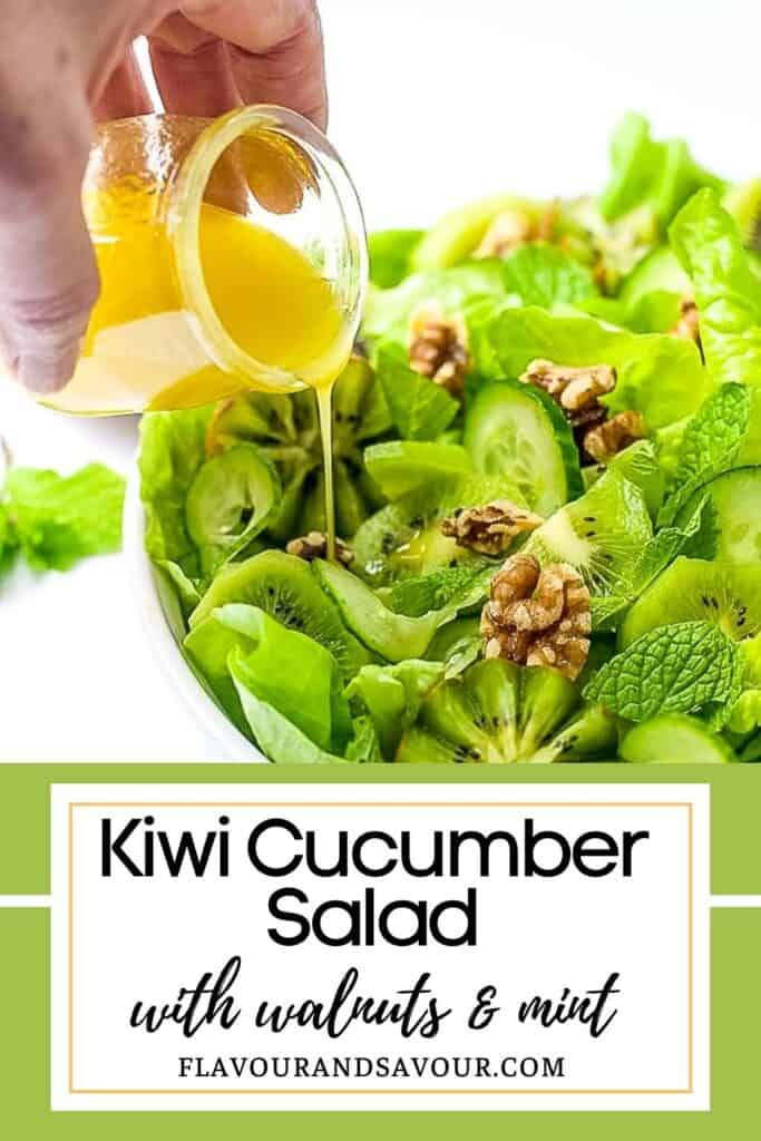 image and text for kiwi cucumber salad with walnuts and fresh mint