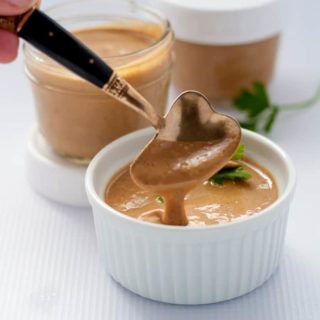 A spoonful of homemade peanut sauce. How to Make Peanut Sauce