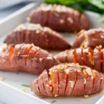 Baby Hasselback Sweet Potatoes with Garlic Herb Butter