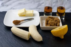 Ingredients for Caribbean Rum Bananas Flambé with Amaretto