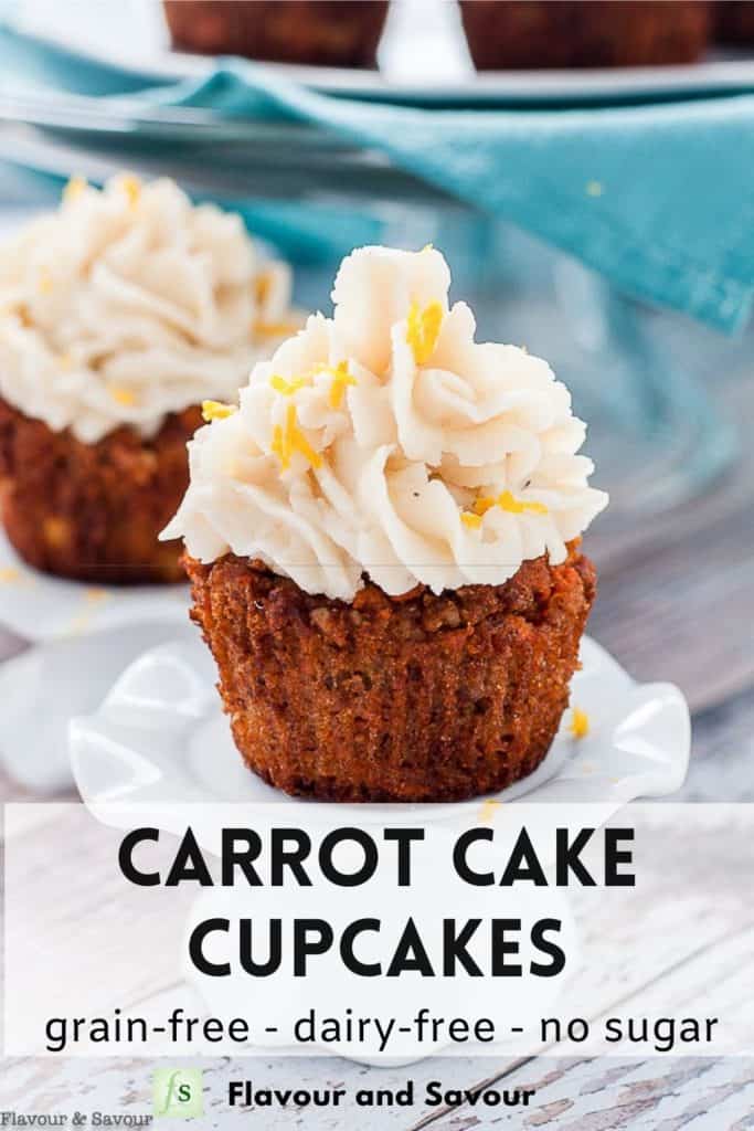 Image with Text overlay for Paleo Carrot Cake Cupcakes