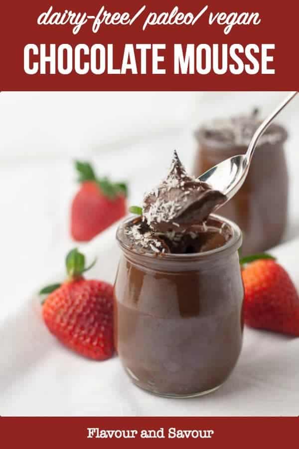 A spoonful of Dairy-Free Chocolate Mousse with fresh strawberries