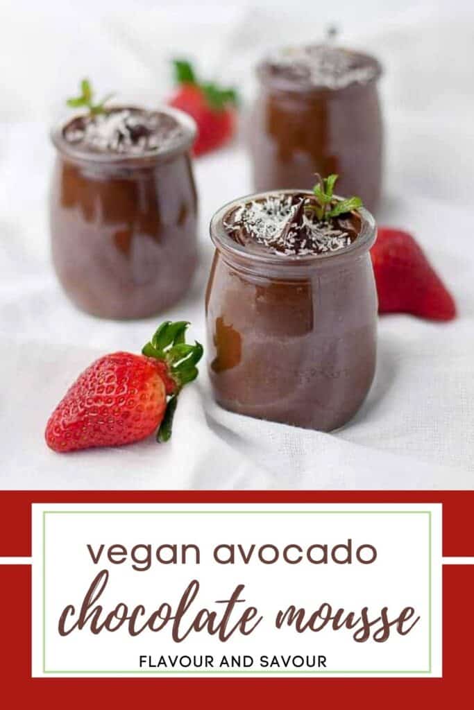 image with text for vegan avocado chocolate mousse