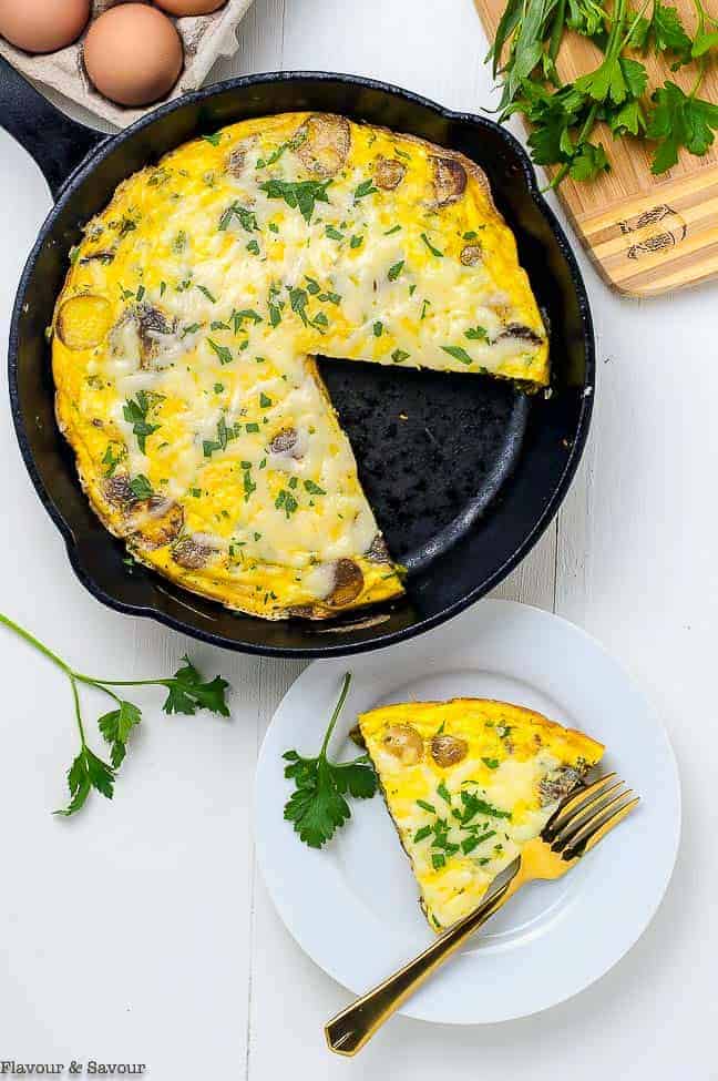 Double Cheese Asparagus Leek Frittata in skillet