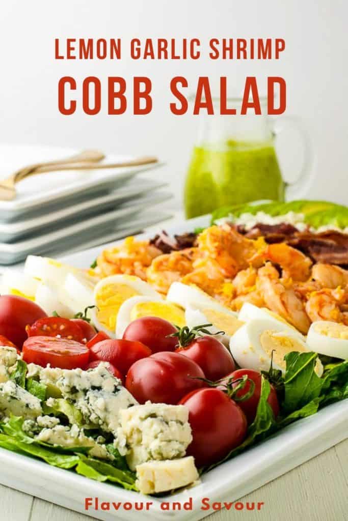 image and text for Lemon Garlic Shrimp Cobb Salad