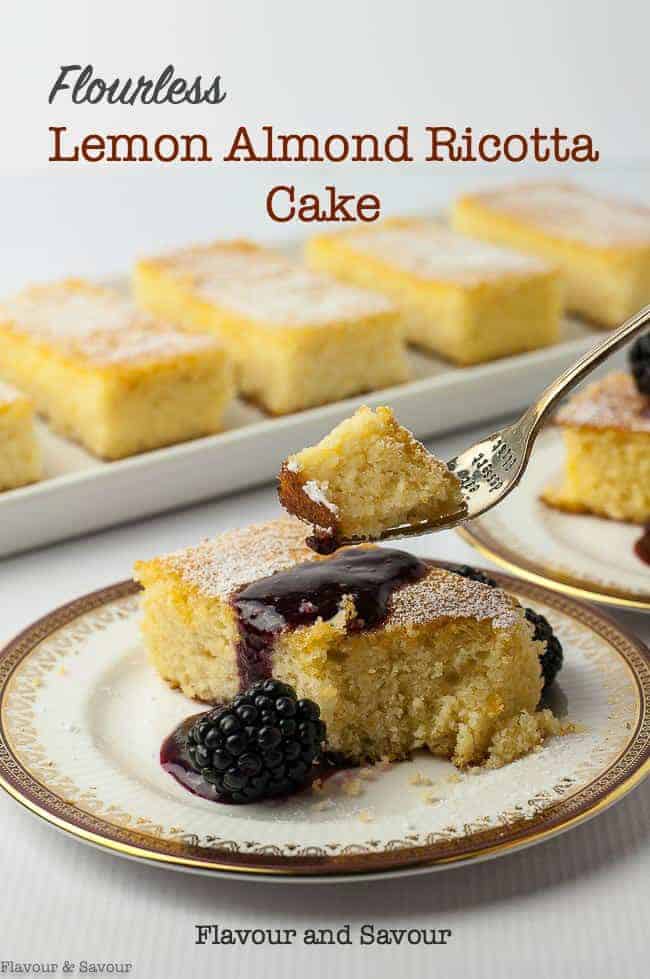 Flourless Lemon Almond Ricotta Cake with title