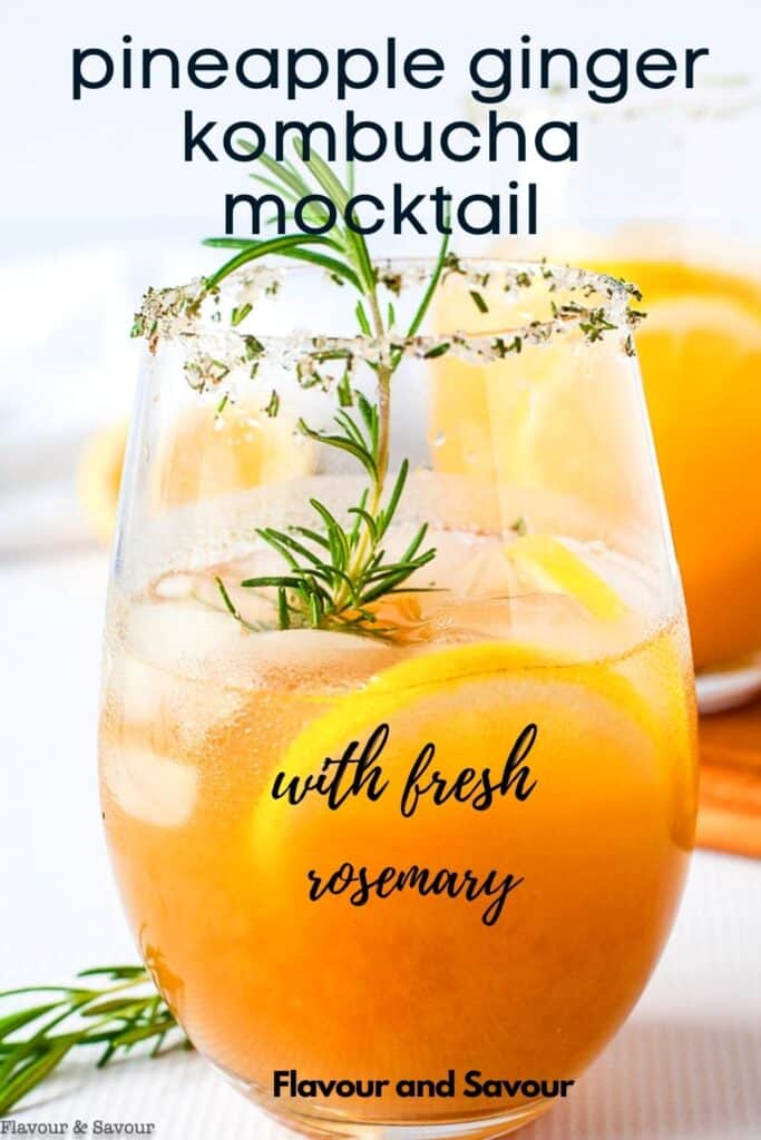 Image and text overlay for Pineapple ginger Kombucha Mocktail