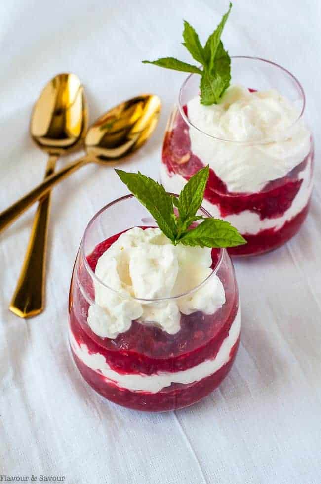 Easy Raspberry Rhubarb Fool overhead view.