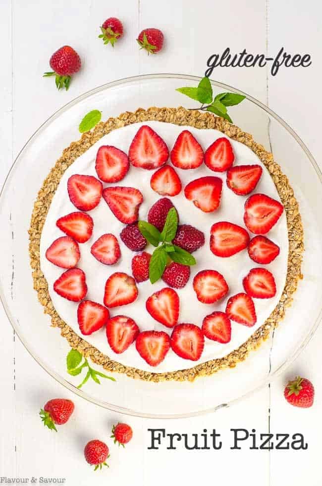Gluten-free Fruit Pizza with strawberries and mint