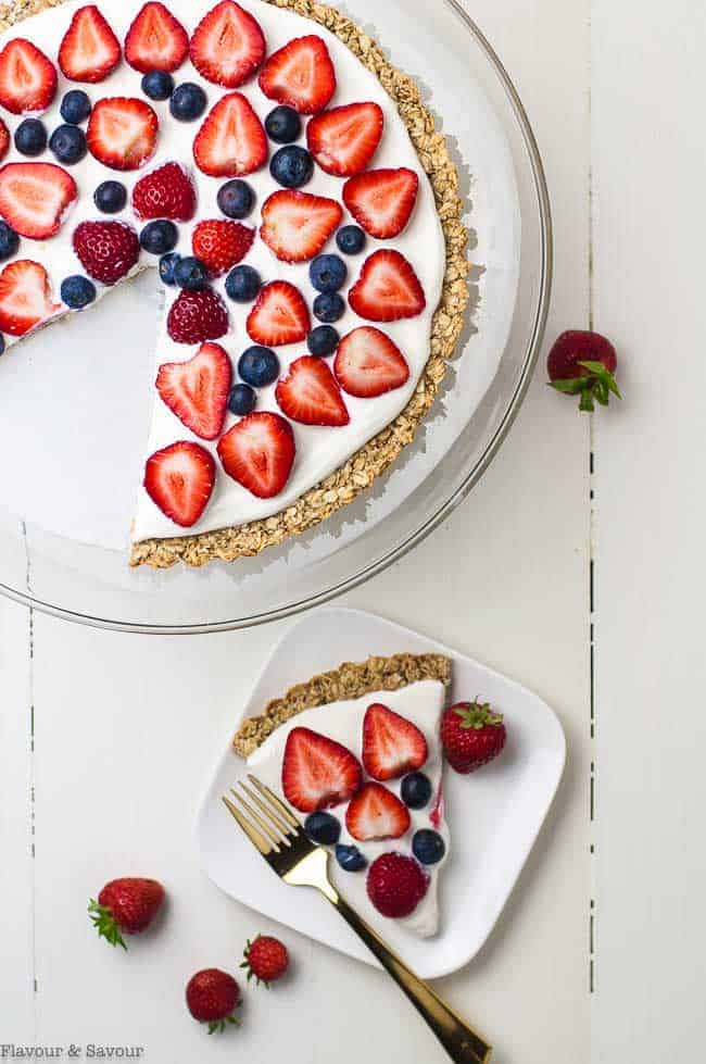 Gluten Free Fruit Pizza with one slice removed.