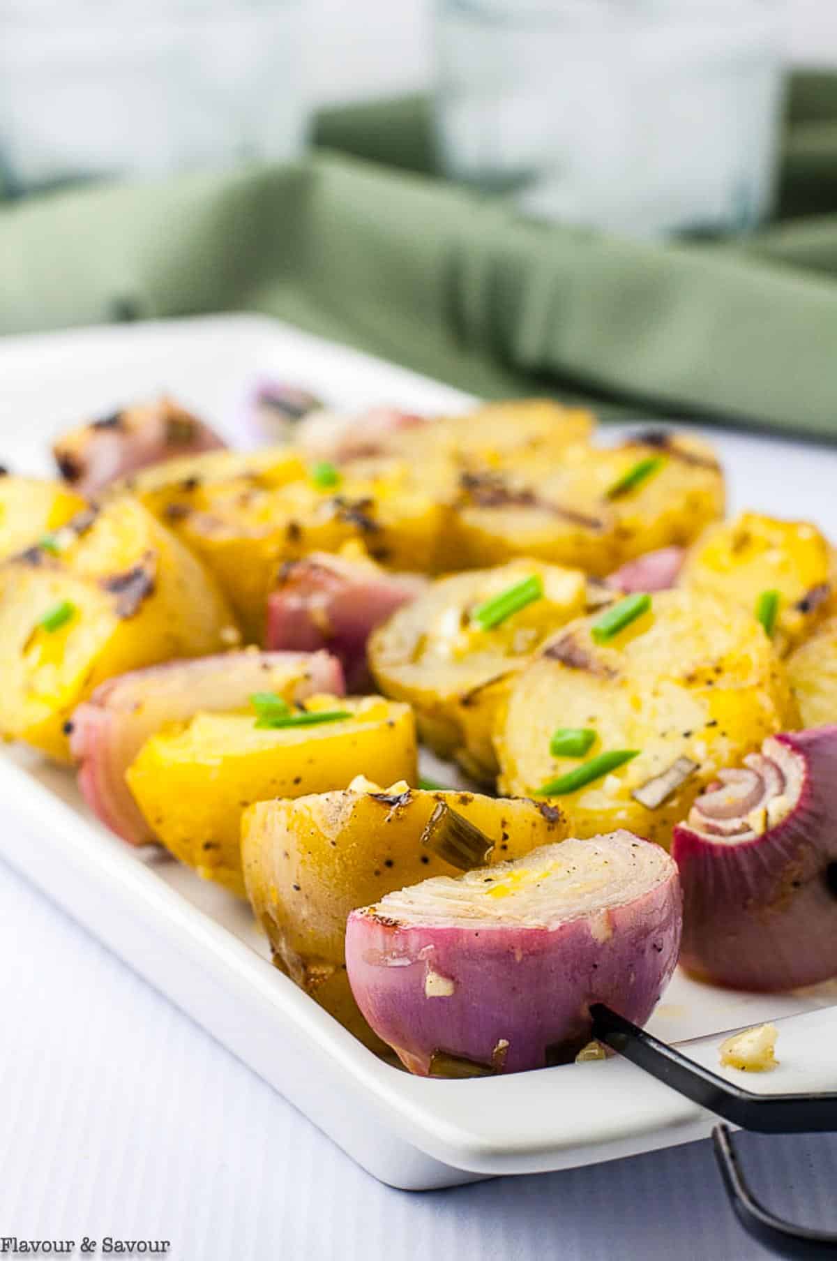 Potato Kabobs skewered with shallots