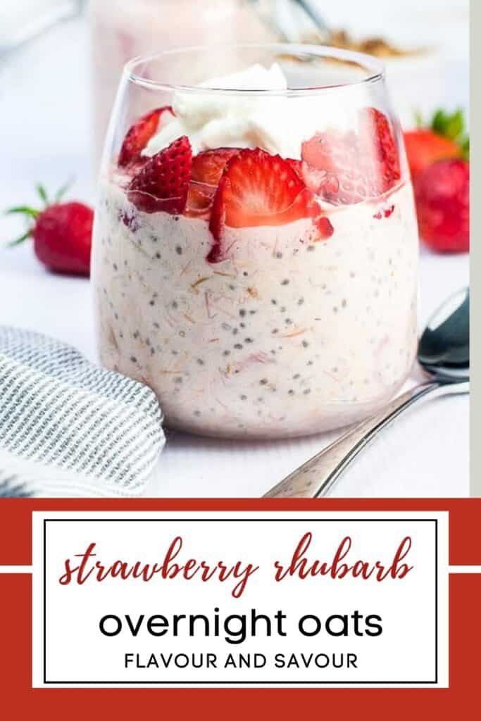 image with text for strawberry rhubarb overnight oats.