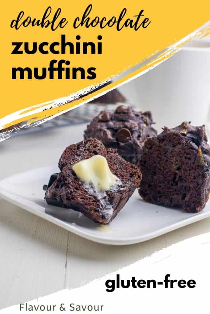 Graphic for Double Chocolate Zucchini Muffins with text overlay