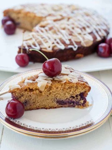 Flourless Cherry Almond Ricotta Cake with fresh cherries.