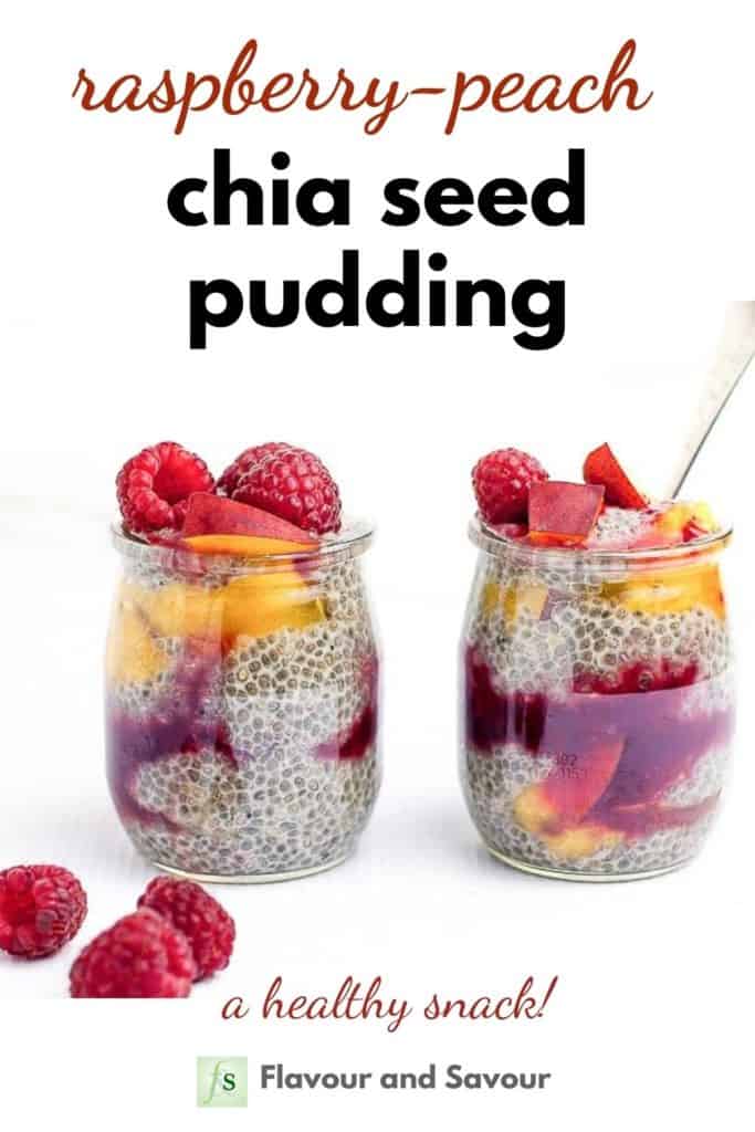 Raspberry Peach Chia Seed Pudding with text overlay