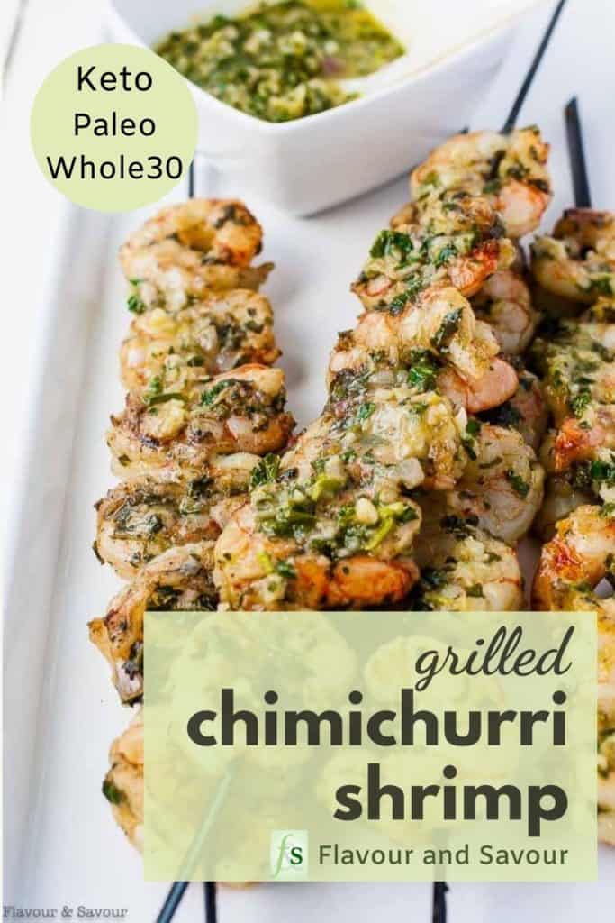 Graphic for Chimichurri Shrimp Skewers with text overlay
