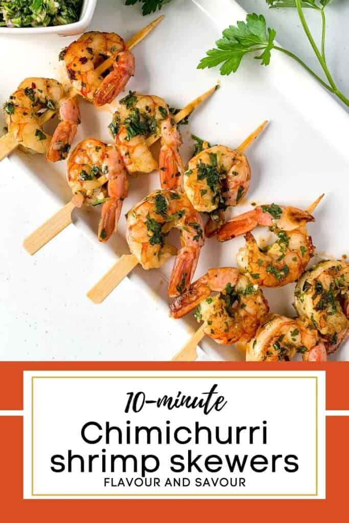image with text for chimichurri shrimp skewers
