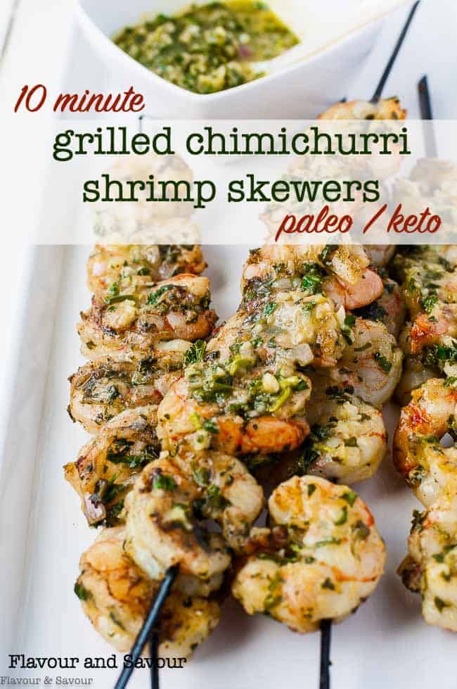 10 minute grilled Chimichurri Shrimp Skewers title