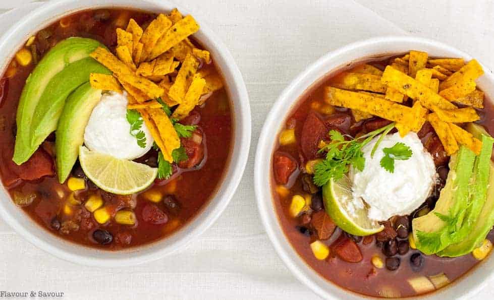 Slow Cooker Vegan Texas Black Bean Soup overnhead view