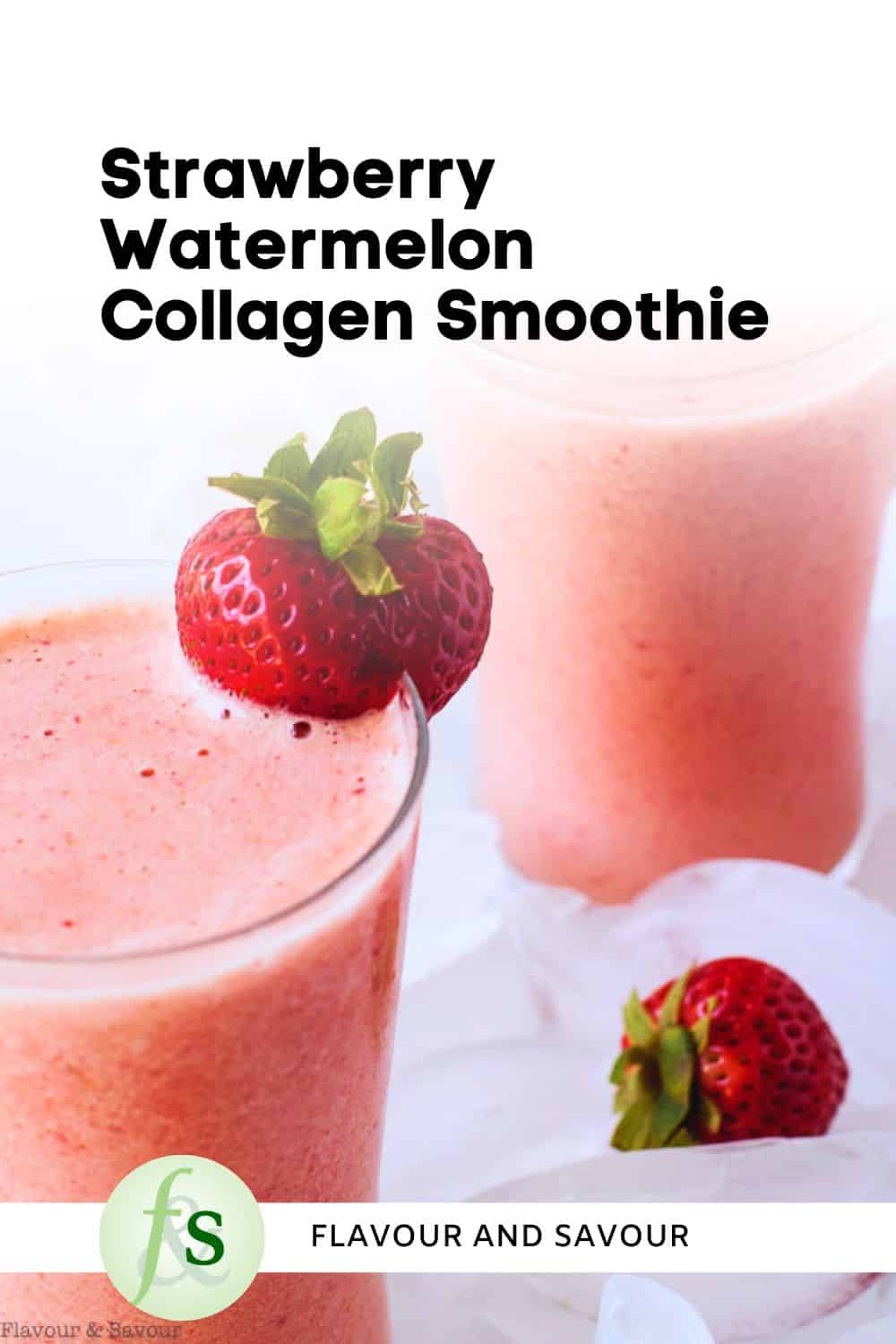 Image with text for strawberry watermelon collagen smoothie.
