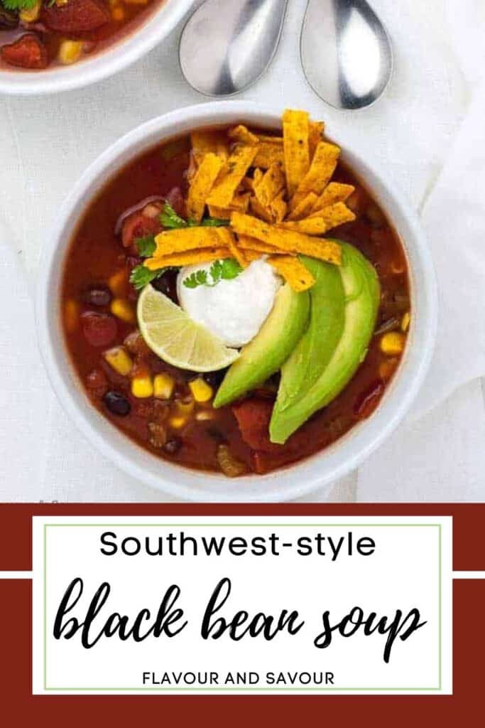 image with text for Vegan Texas Black Bean Soup