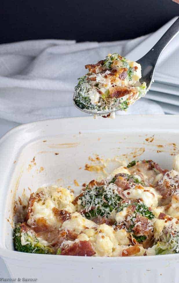Cheesy Broccoli Cauliflower Casserole with Bacon Flavour and Savour