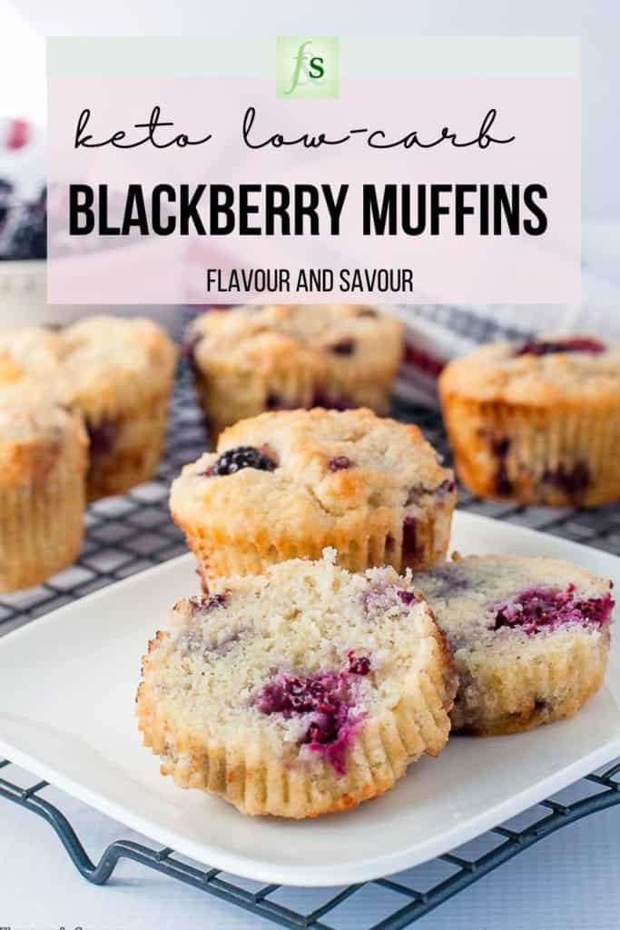 Text and image for keto low-carb blackberry muffins