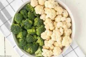 Preparing Vegetables for Cheesy Bacon Broccoli Cauliflower Casserole