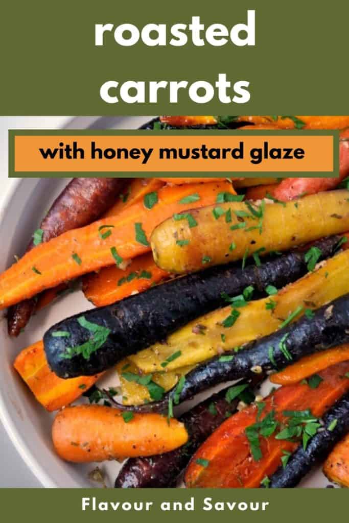 Graphic for Roasted Carrots with Honey-Mustard Glaze with text overlay