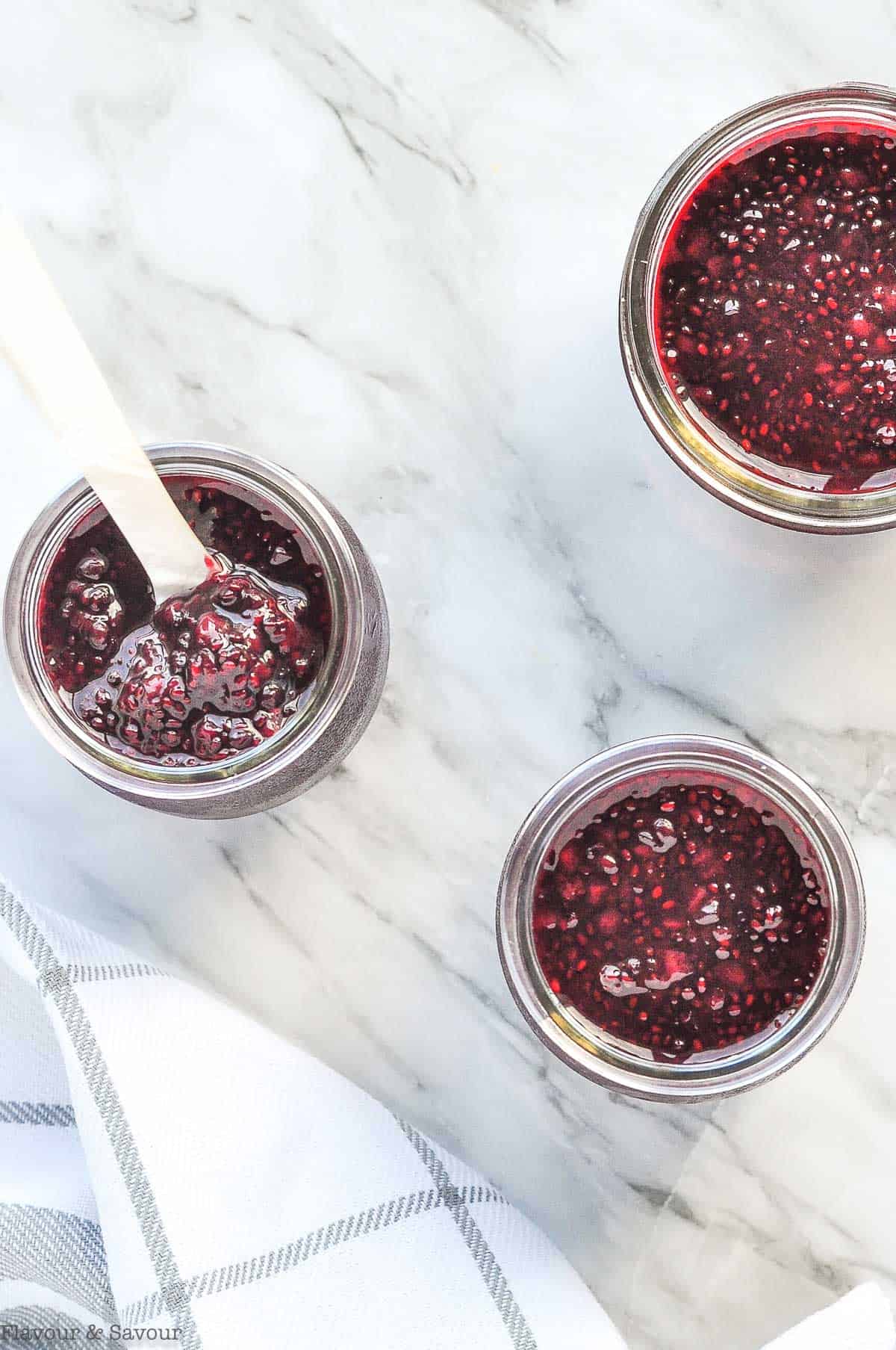 Three Jars of Blackberry Chia Seed Jam