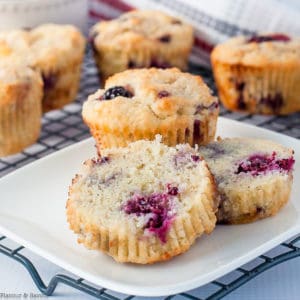 Ultra Moist Keto Blackberry Muffins cut in half