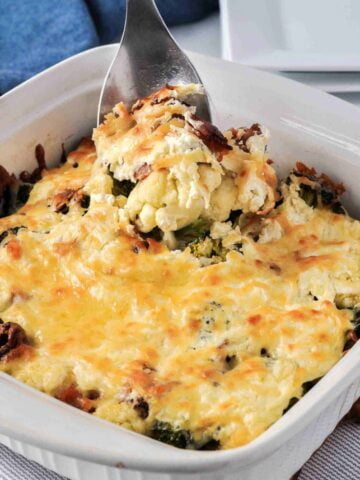 a Spoonful of Cheesy Bacon Broccoli Cauliflower Casserole