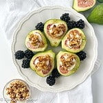 Image with text for Fresh Figs with Goat Cheese and Honey.