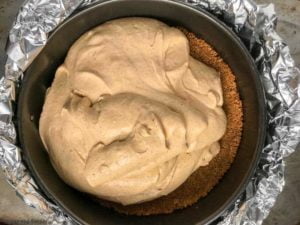 Adding filling to Low-Carb Gluten-Free Pumpkin Cheesecake